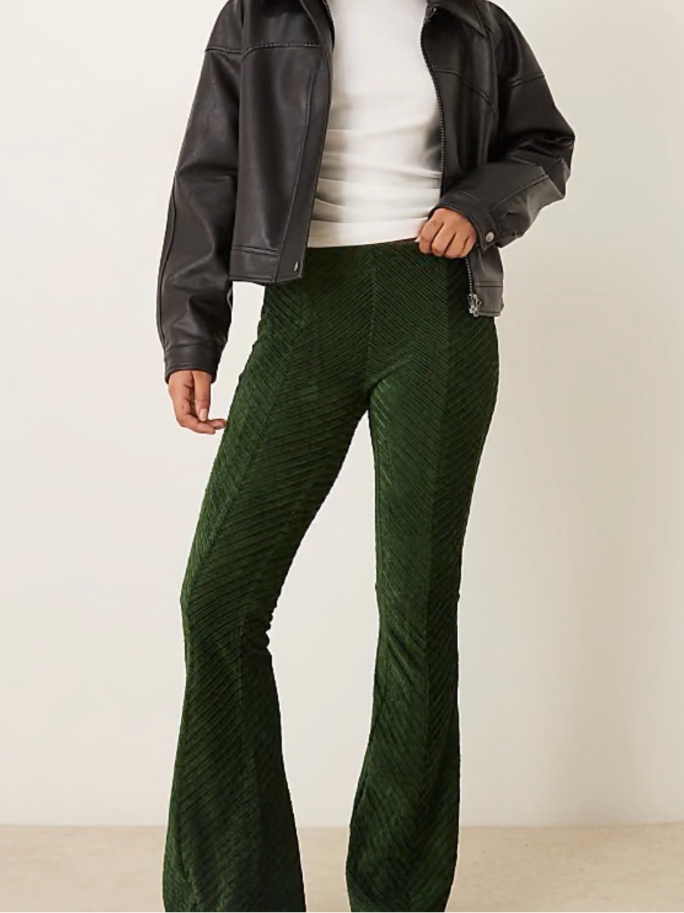 Free People Dark Green Penny Pull-On Velvet Flare Pants